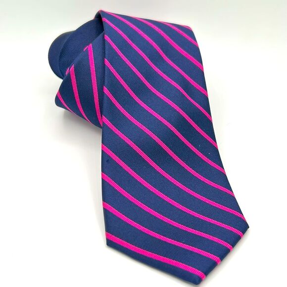 Tommy Hilfiger 100% Silk Navy and Pink Striped Tie - Picture 4 of 4